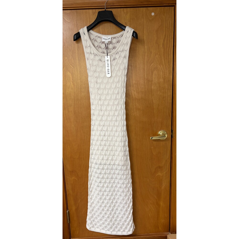 NWT! Olive & Oak Crochet Maxi Dress Sz XS Sand Boho Long Beach Casual Datenight